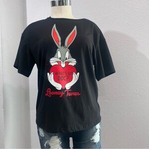 Warner Bros. Looney Tunes Black Tee with White Logo